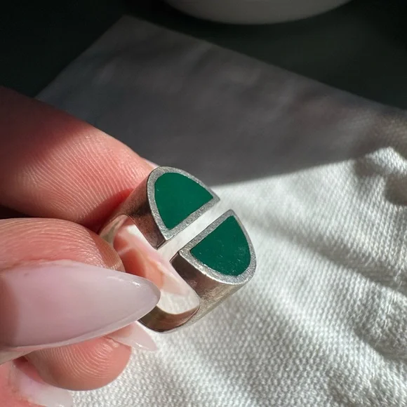 Vintage Sterling silver and jade adjustable size ring - Picture 1 of 14